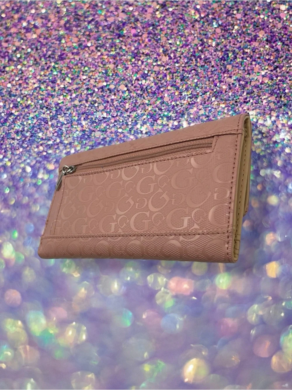 GUESS Bowie Debossed Logo Slim Clutch Wallet Dusty Pink Rose Petal